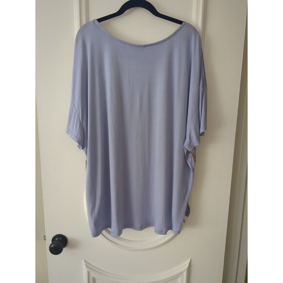 Ellos Women's 1X Plus Size Satin-Front Tee Cranes In Flight Artsy Soft Dressy T - Picture 4 of 9